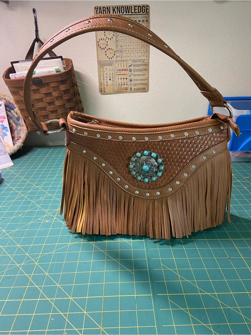 Western Style Shoulder Bag with Turquoise Concho